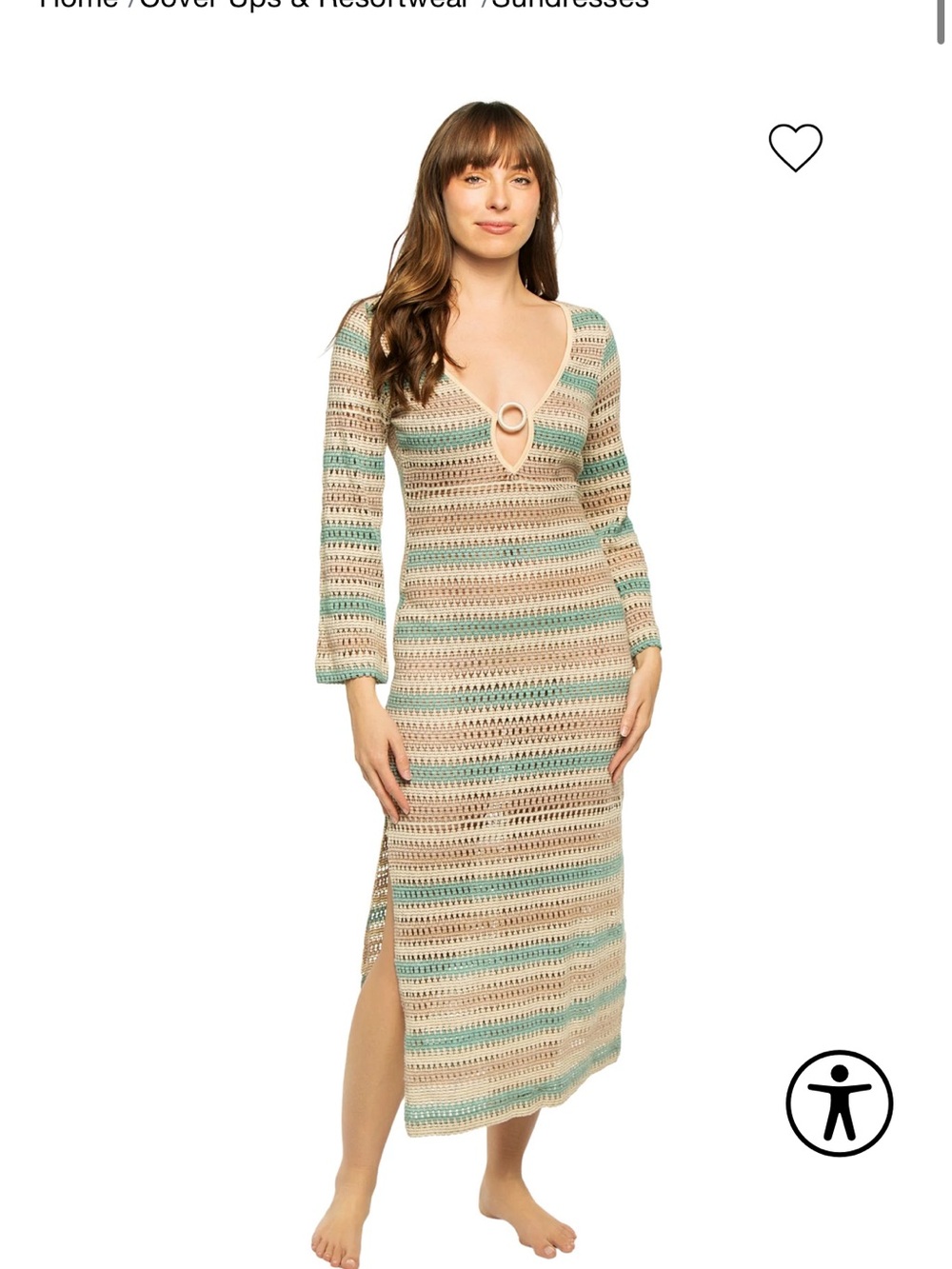 Surf Gypsy Long Sleeve Crochet Dress BORA BORA STRIPE coverup resort wear M